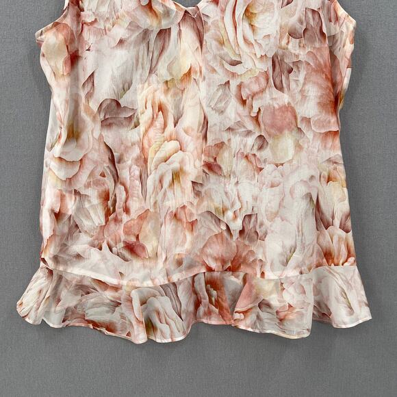 LADAIRE Silk Button Front Ruffle Tank Women XS Pink Floral V Neck Wide Strap New - Picture 6 of 11